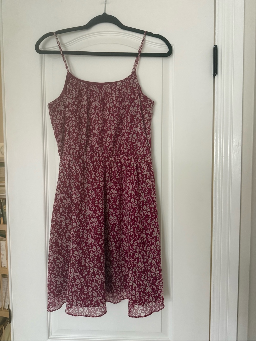 LOFT Burgundy Floral Spaghetti-Strap Mini Dress Lined Sm Petite